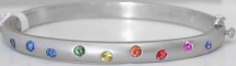 Burnished Natural Rainbow Sapphire Bangle Bracelet in satin finished 14k whte gold - 2 1/4 inches fites like 7 inch bracelet