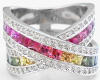 Princess Cut Rainbow Sapphire and Diamond X Design Ring in 14k white gold