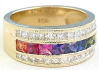 Princess Cut Rainbow Sapphire Diamond Ring in 14k yellow gold