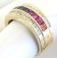 Princess Cut Rainbow Sapphire Diamond Wide Band Rings