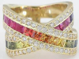 Stunning Rainbow Sapphire Rings in 14k yellow gold