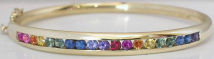 Rainbow Sapphire Bangle Bracelet in 14k yellow gold