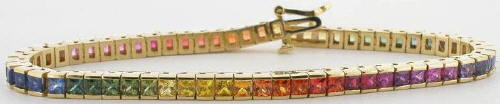 Princess Cut Rainbow Sapphire Bracelets in 14k yellow gold