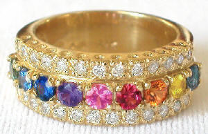 Rainbow Sapphire and Diamond Band Rings