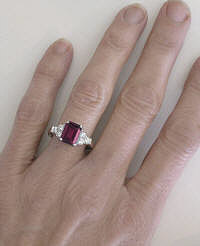 Natural Rhodolite and Diamond Ring in White Gold