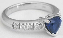 Heart Shape Blue Sapphire and Diamond Ring in 14k white gold