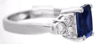 Emerald Cut Blue Sapphire Diamond Ring in 14k white gold