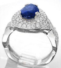 Double Diamond Halo Ceylon Pear Cut Sapphire Ring in 14k white gold