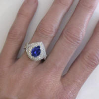 Ceylon Sapphire and Diamond Halo Ring in 14k white gold