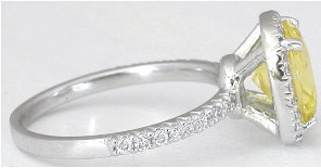Cushion Cut Unheated Yellow Sapphire Diamond Halo Engagement Ring