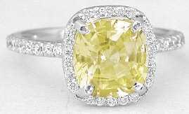 Cushion Cut Unheated Yellow Sapphire Engagement Ring in 14k white gold
