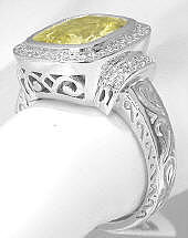 MJS Original Design Unheated Yellow Sapphire and Diamond Ring in 14k white gold