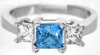 Princess Cut Swiss Blue Topaz White Sapphire Engagement Ring
