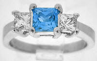 Princess Cut Blue Topaz Three Stone Ring
