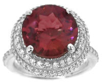 Bold 11mm Round Pink Tourmaline Diamond Halo Ring in 18k White Gold