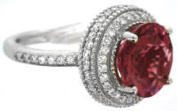 Custom Cut Round Pink Tourmaline Diamond Ring in 18k White Gold