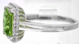 Radiant Cut Peridot and Diamond Ring in 14k white gold
