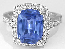 Ceylon Unheated Blue Sapphire and Diamond Ring in 14k