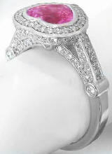 3.05 ctw Heart Shape Pink Sapphire and Diamond Ring in 18k white gold