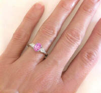 Three Stone Engraved Pink Sapphire and Diamond Ring in 14k white gold