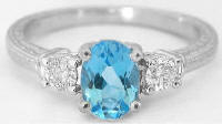 Past Present Future Engraved Diamond Alternative Engagement Ring Blue Topaz