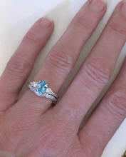 Past Present Future Antique Blue Topaz Engagement Ring and Wedding Band in 14k