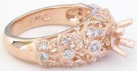 Antique Inspired Diamond Engagement Semi Mount and Matching Band
