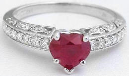 Heart Cut Natural Burmese Ruby and Diamond Engagement Ring in 14k white gold