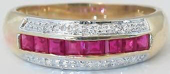 Channel Set Natural Ruby Band Ring in 14k yellow gold