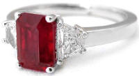 Emerald Cut Burmese Ruby and Trapezoid Diamond Ring with GIA certificate