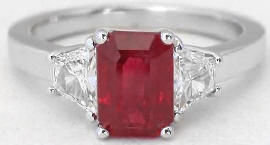 2.46 ctw Burmese Ruby and Trapezoid Diamond Ring in 18k white gold