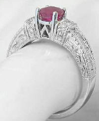 Natural Oval Ruby and Oval Diamond Ring in 14k white gold