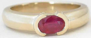 Natural Ruby Solitaire Ring- Semi Bezel East West Set Oval Ruby Ring in a Solid 14k yellow gold band