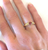 Bezel solitaire natural ruby verified to be lead glass free ! band ring in 14k yellow gold