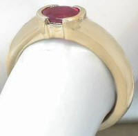 Bezel solitaire natural ruby verified to be lead glass free ! band ring in 14k yellow gold