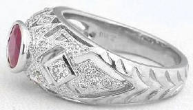 Bezel Ruby and Diamond ring in 18k white gold