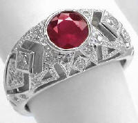 Antique Stye Ruby and Diamond ring in 18k white gold