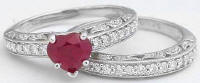 Burmese Ruby Heart and Diamond Engagement Ring Set