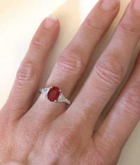 Large Fine Burmese Ruby and Trillion Diamond Ring in 18k white gold