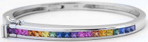 Princess Cut Rainbow Sapphire Bangle Bracelet in 14k