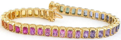 One of a Kind Radiant Cut Sapphire Bracelets in 14k yellow gold