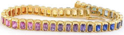 Natural Rare Radiant Cut Rainbow Sapphire Bracelets in 14k yellow gold