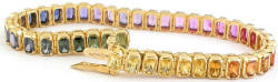 One of a Kind Radiant Cut Rainbow Sapphire Bracelets in 14k yellow gold