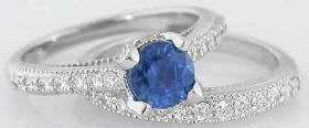 Sapphire Engagement Ring with Matching Wedding Band in 14k white gold