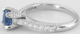 Ceylon Sapphire Engagement Ring with Milgrain Edging in 14k