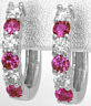 Pink Sapphire and Ideal Cut Diamond Hoop Earrings