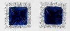 Princess Cut Blue Sapphire and Diamond Earrings in 14k white gold