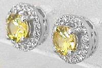 Round Yellow Sapphire and Diamond Earrings in 14k white gold
