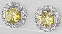 Yellow Sapphire and Diamond Halo Earrings in 14k white gold