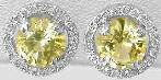 Round Yellow Sapphire and Diamond Halo Earrings in 14k white gold